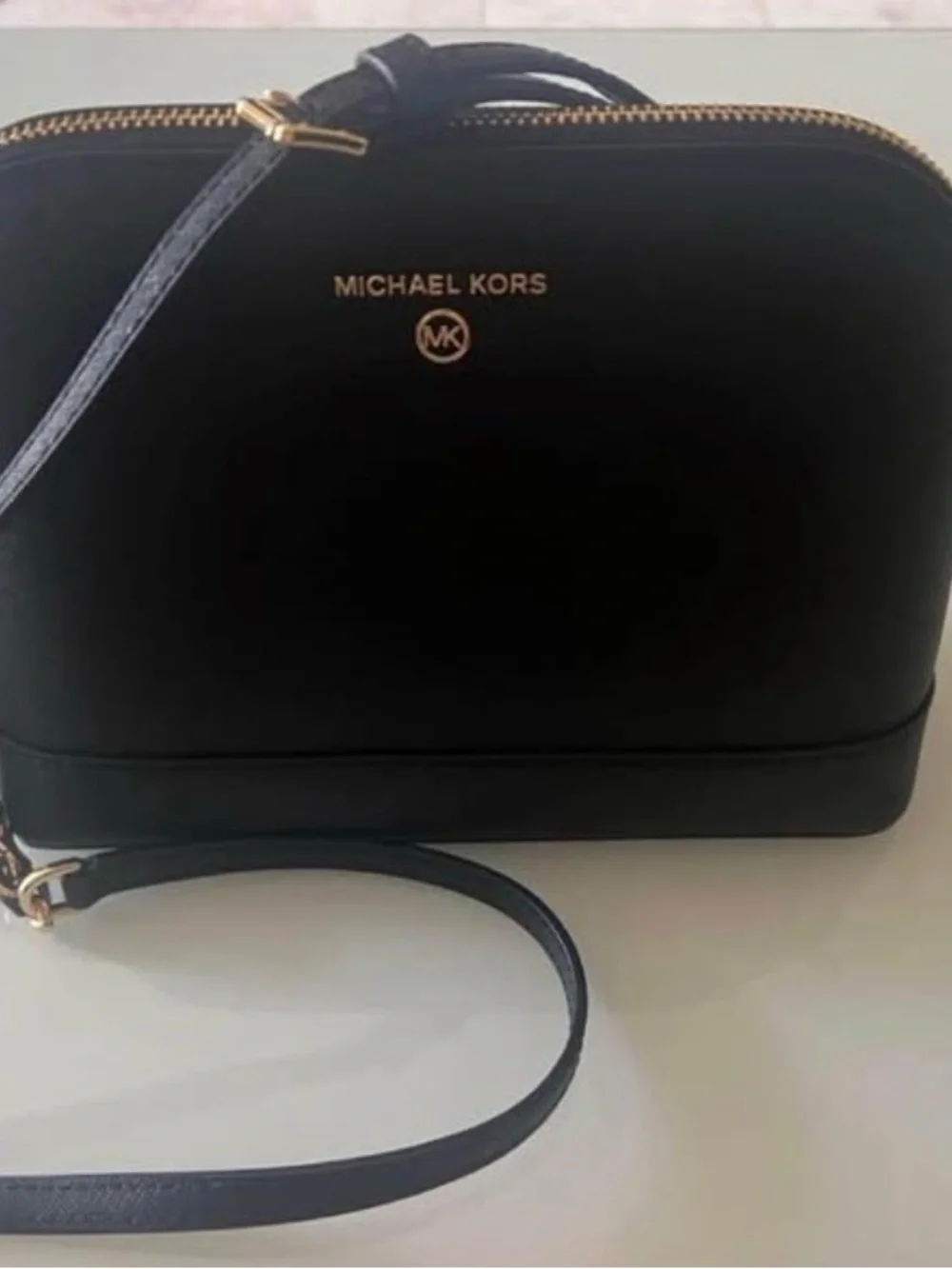 Brand new Michael Kors Black Leather Gold-Trim Zip Pouch